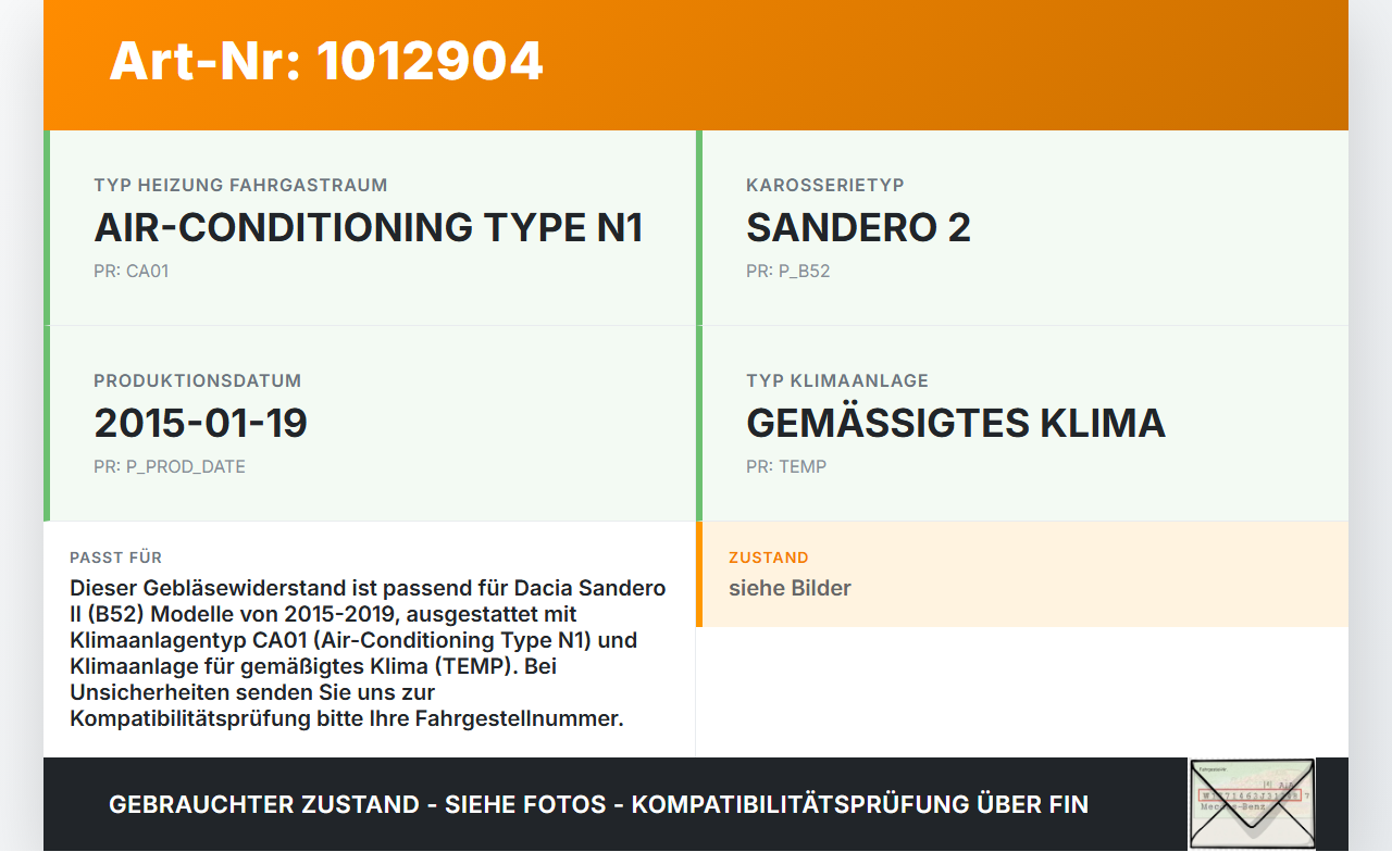 Dacia Sandero II B52 15-19 Widerstand Gebläse Lüfter Dacia Sandero II B52 15-19 04.03.2015 gebraucht Vorschau 3