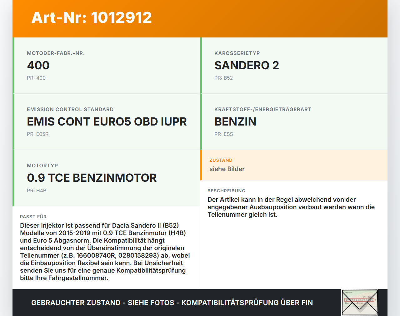 Dacia Sandero II B52 15-19 TCE 0,9 66KW Injektor Einspritzdüse Rail Zyl.2 Dacia Sandero II B52 15-19 04.03.2015... Vorschau 3