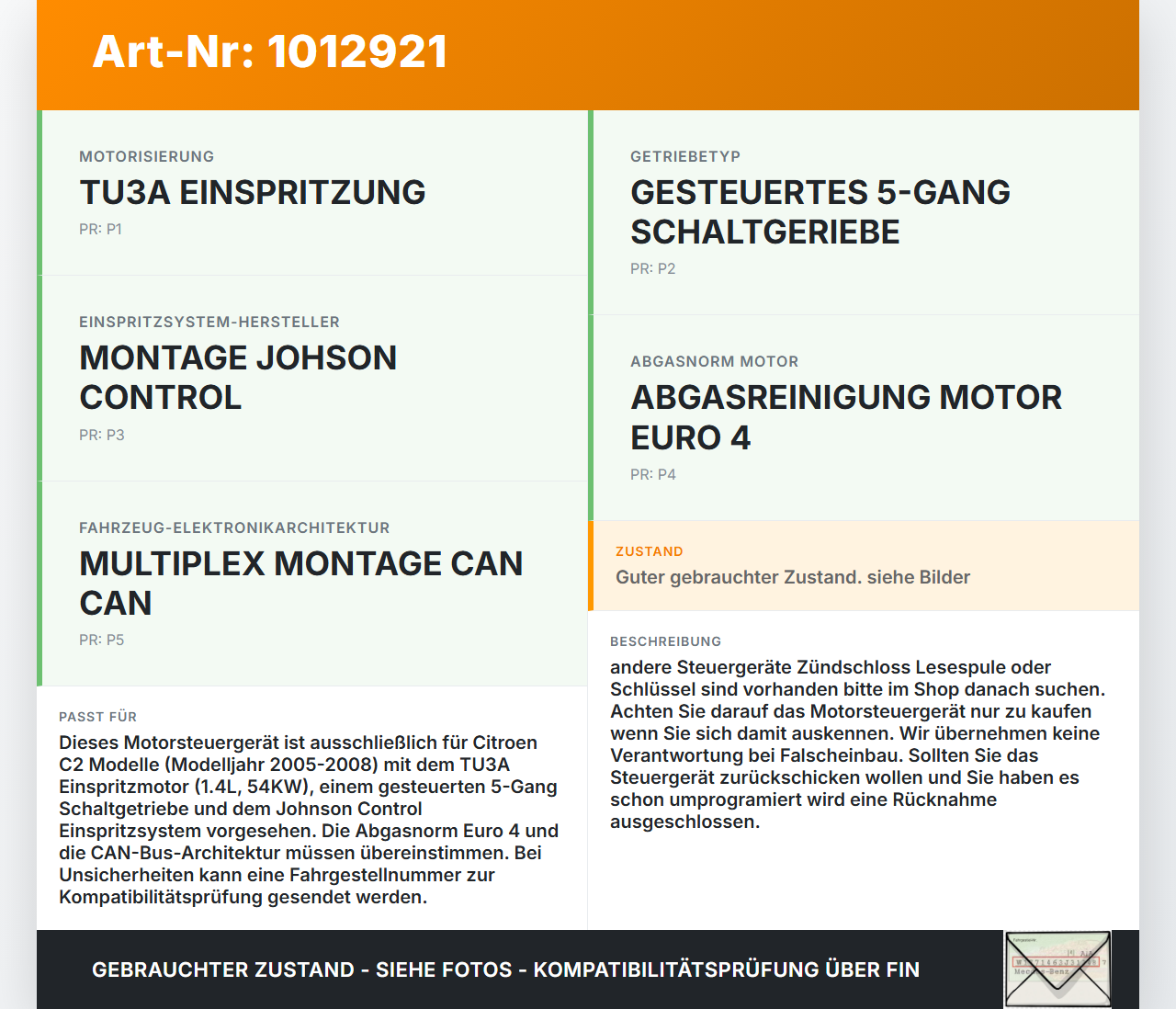Citroen C2 JM 05-08 1,4 54KW Steuergerät ECU für Motor Motorsteuergerät Citroen C2 JM 05-08 20.10.2006 21585785-4... Vorschau 3