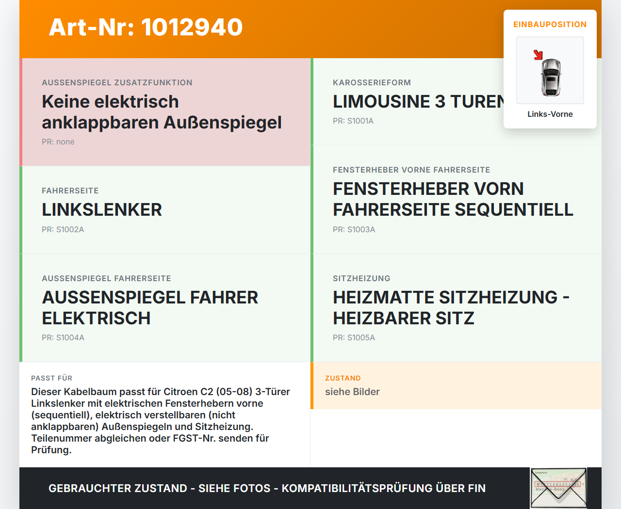 Citroen C2 JM 05-08 3 Türer Kabelbaum Tür und Fensterheber Links Vorne Citroen C2 JM 05-08 20.10.2006 9659802480... Vorschau 3