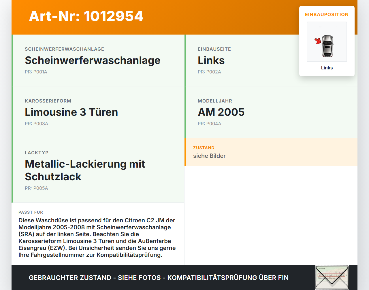 Citroen C2 JM 05-08 Waschdüse Hubzylinder SRA für Scheinwerfer Links Citroen C2 JM 05-08 20.10.2006 6438H7... Vorschau 3