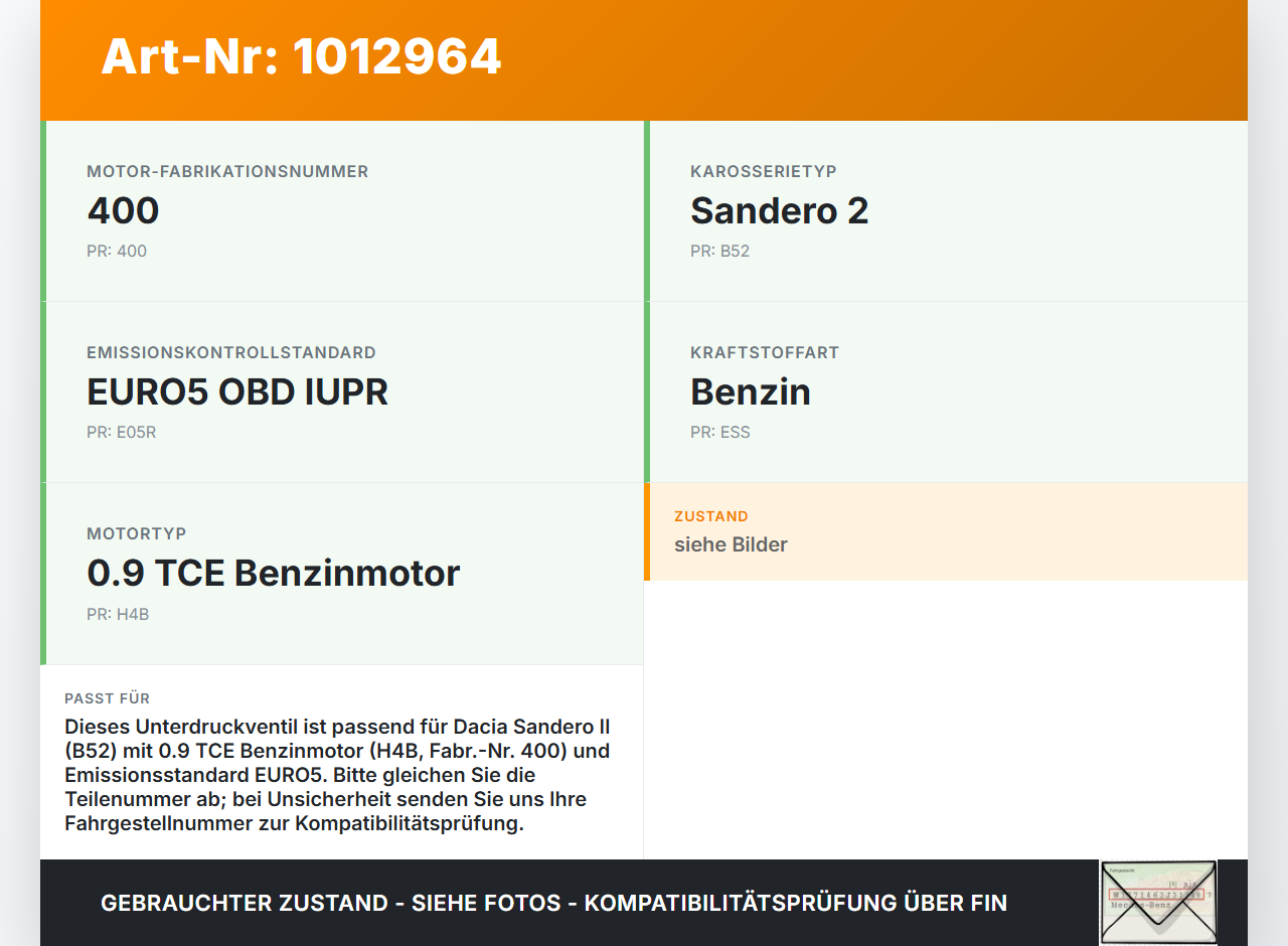 Dacia Sandero II B52 15-19 TCE 0,9 66KW Unterdruckventil Magnetventil Dacia Sandero II B52 15-19 04.03.2015... Vorschau 3