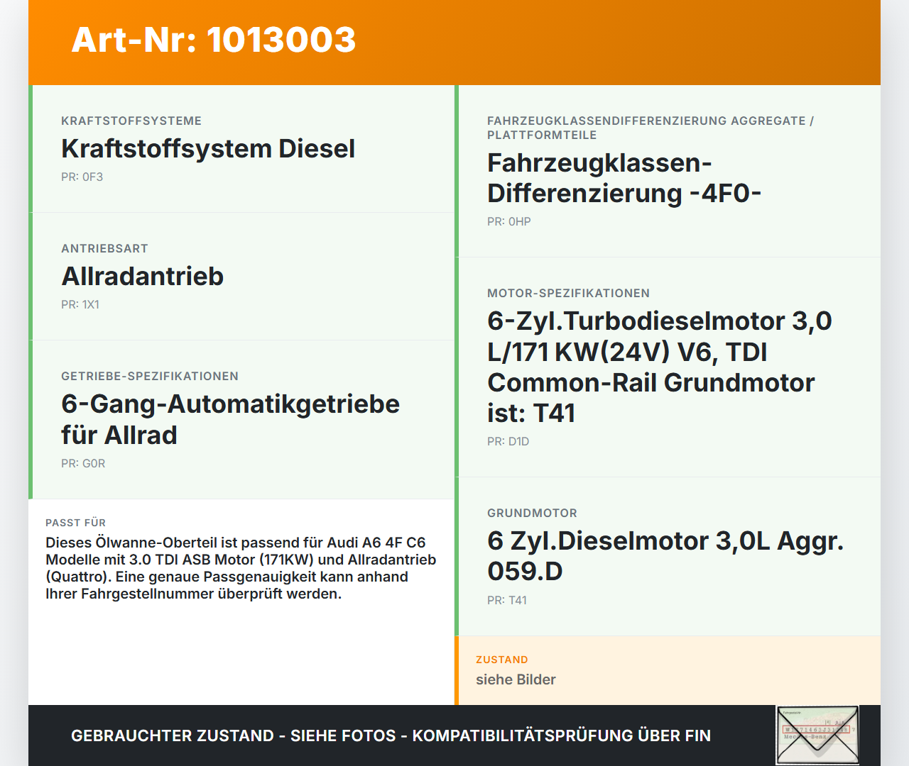 Audi A6 4F C6 qu 04-08 TDI 3,0 171KW ASB Oberteil für Ölwanne Motorwanne Audi A6 4F C6 qu 04-08 05.04.2006... Vorschau 3