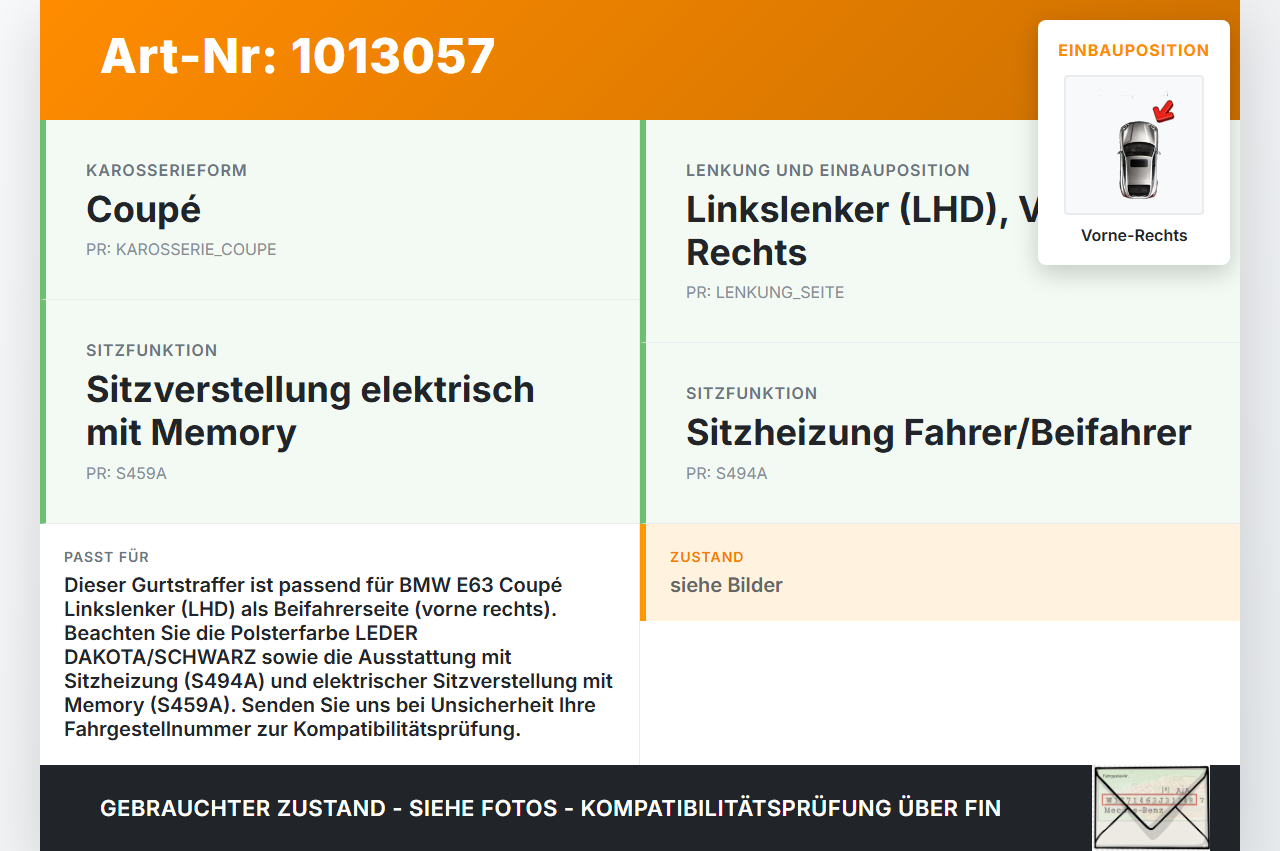 BMW E63 6er 650i 07-10 Coupe Gurtstraffer Gurtschloss Vorne Rechts BMW E63 6er 650i 07-10 08.02.2008 7210890... Vorschau 3