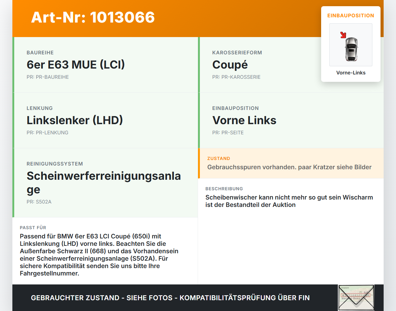 BMW E63 6er 650i 07-10 Scheibenwischer Wischarm Vorne Links BMW E63 6er 650i 07-10 08.02.2008 9449959 61619449959... Vorschau 3