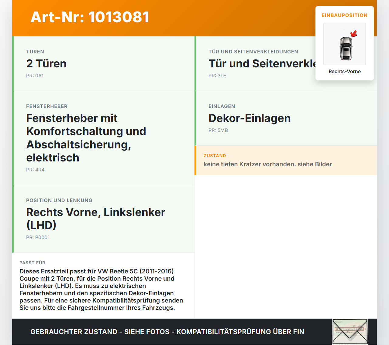 VW Beetle 5C 11-16 Coupe Türverkleidung Türpappe Rechts Vorne VW Beetle 5C 11-16 12.02.2015 5C1867012CE 5C5885806D... Vorschau 3