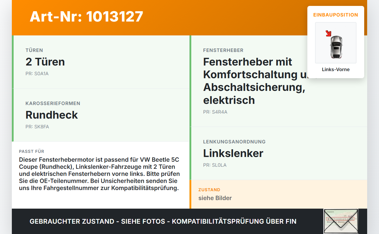 VW Beetle 5C 11-16 Coupe Fensterhebermotor Links Vorne VW Beetle 5C 11-16 12.02.2015 6R0959801BF 6R0959801BE... Vorschau 3