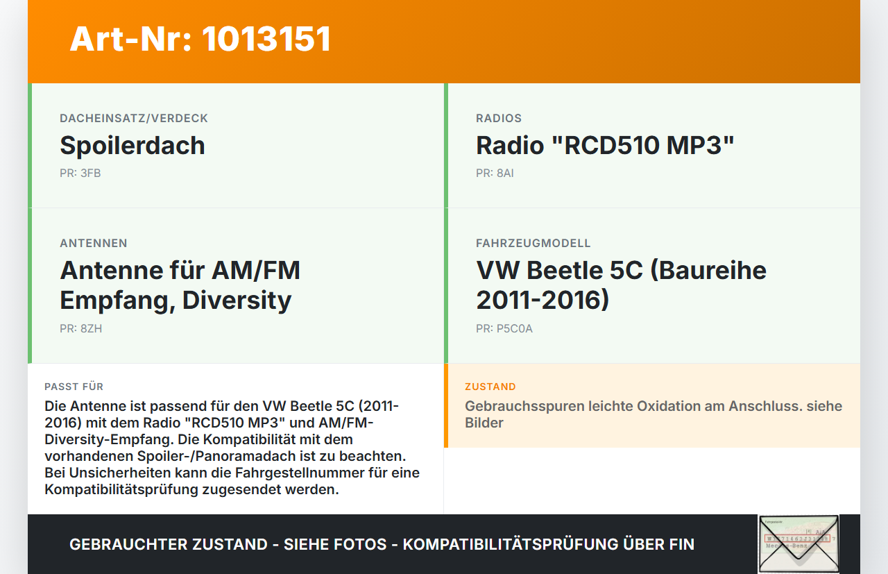 VW Beetle 5C 11-16 Antenne Dachantenne Antennenfuß RNS VW Beetle 5C 11-16 12.02.2015 1K0035507L gebraucht Vorschau 3