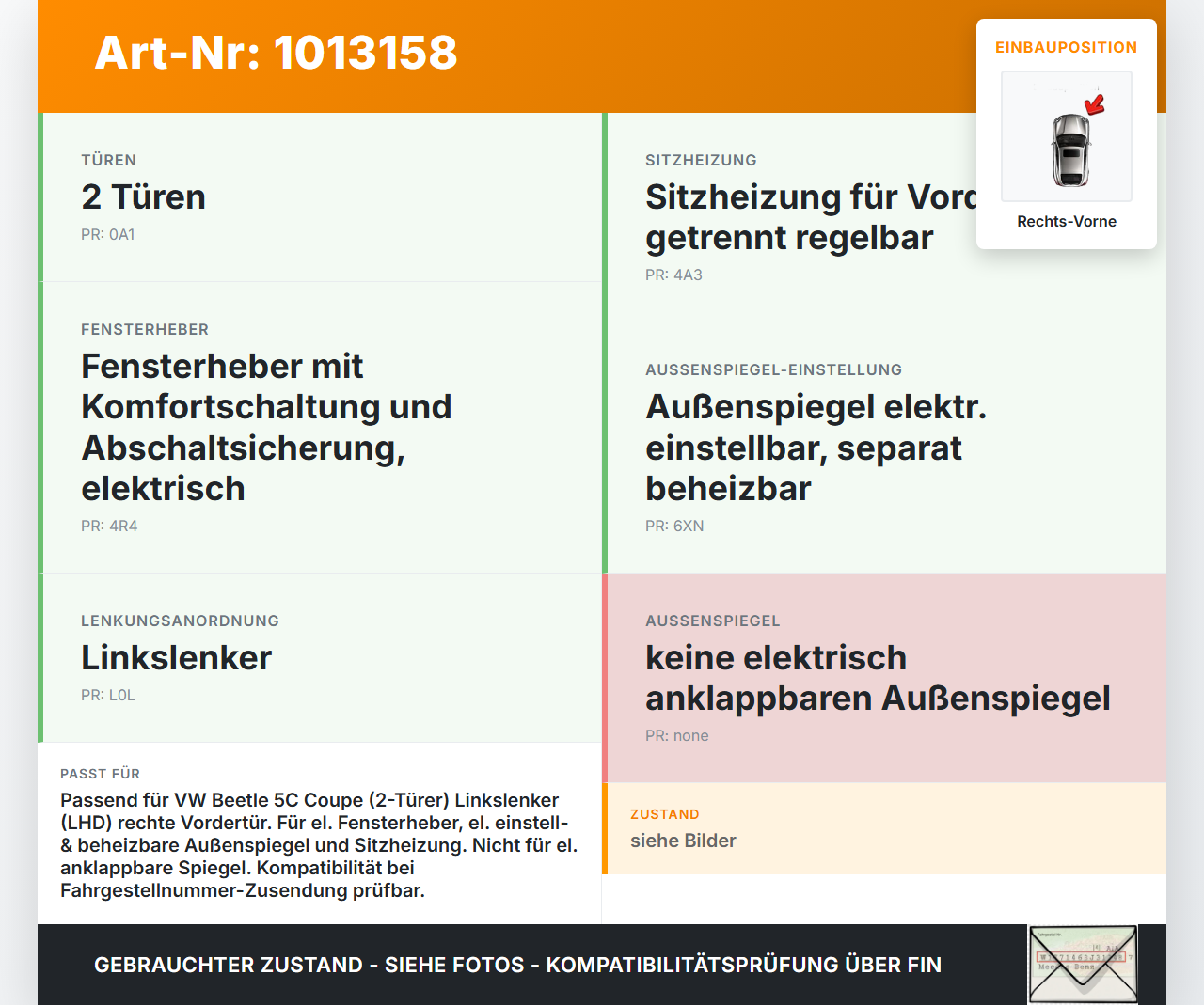 VW Beetle 5C 11-16 Coupe Kabelbaum für Tür und Fensterheber Rechts Vorne VW Beetle 5C 11-16 12.02.2015 5C1970388D... Vorschau 3