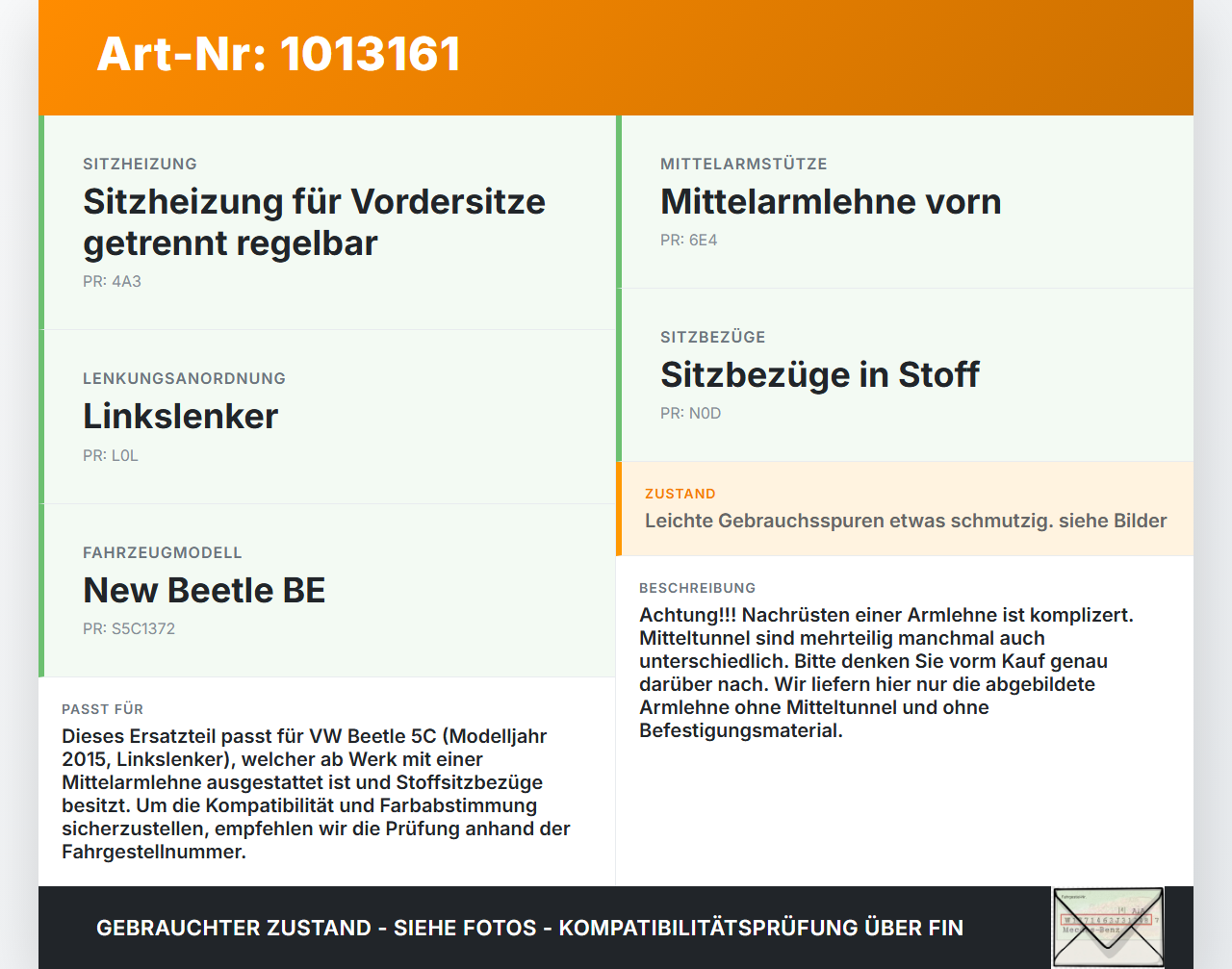 VW Beetle 5C 11-16 Armlehne Mittelarmlehne Auflage VW Beetle 5C 11-16 12.02.2015 5C5864207L gebraucht Vorschau 3