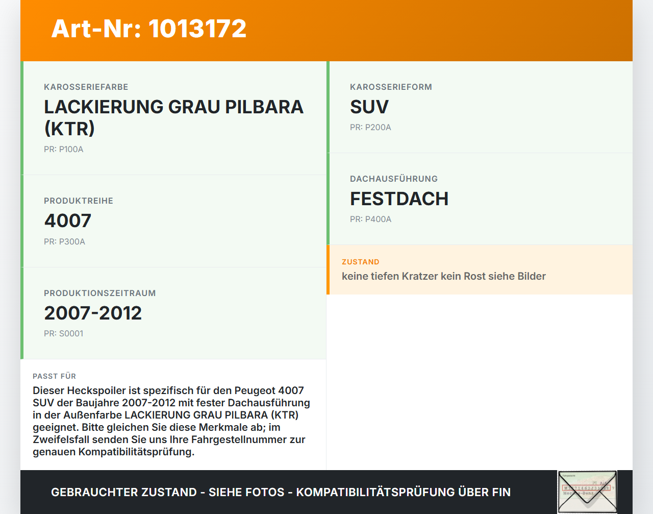 Peugeot 4007 GP 07-12 Spoiler für Heckklappe KTR Peugeot 4007 GP 07-12 27.09.2007 8742R4 gebraucht Vorschau 3