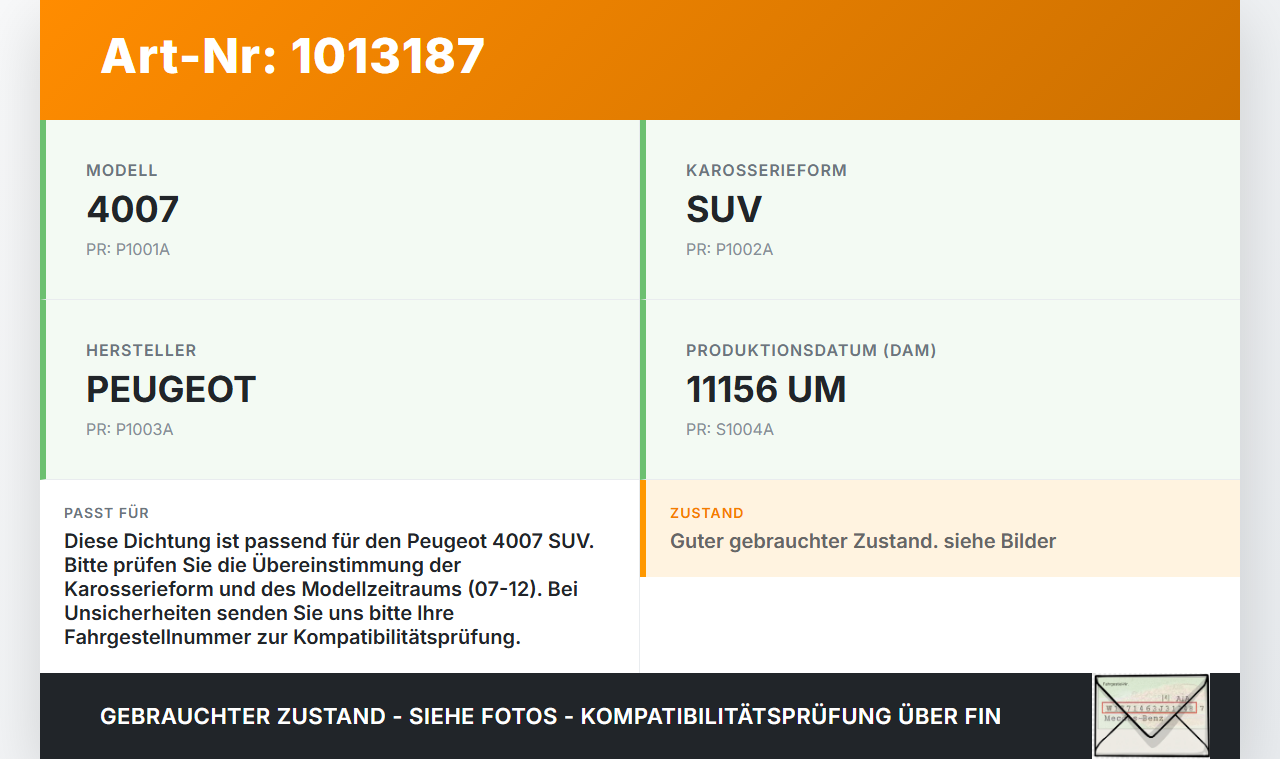 Peugeot 4007 GP 07-12 Dichtung Rahmen für Heckklappe Kofferraum Peugeot 4007 GP 07-12 27.09.2007 8707G5 gebraucht Vorschau 3