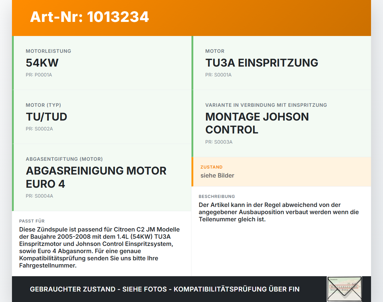 Citroen C2 JM 05-08 1,4 54KW Zündspule Zündmodul Citroen C2 JM 05-08 20.10.2006 597097 JCI-ALL-TUA-CEM01 gebraucht Vorschau 3