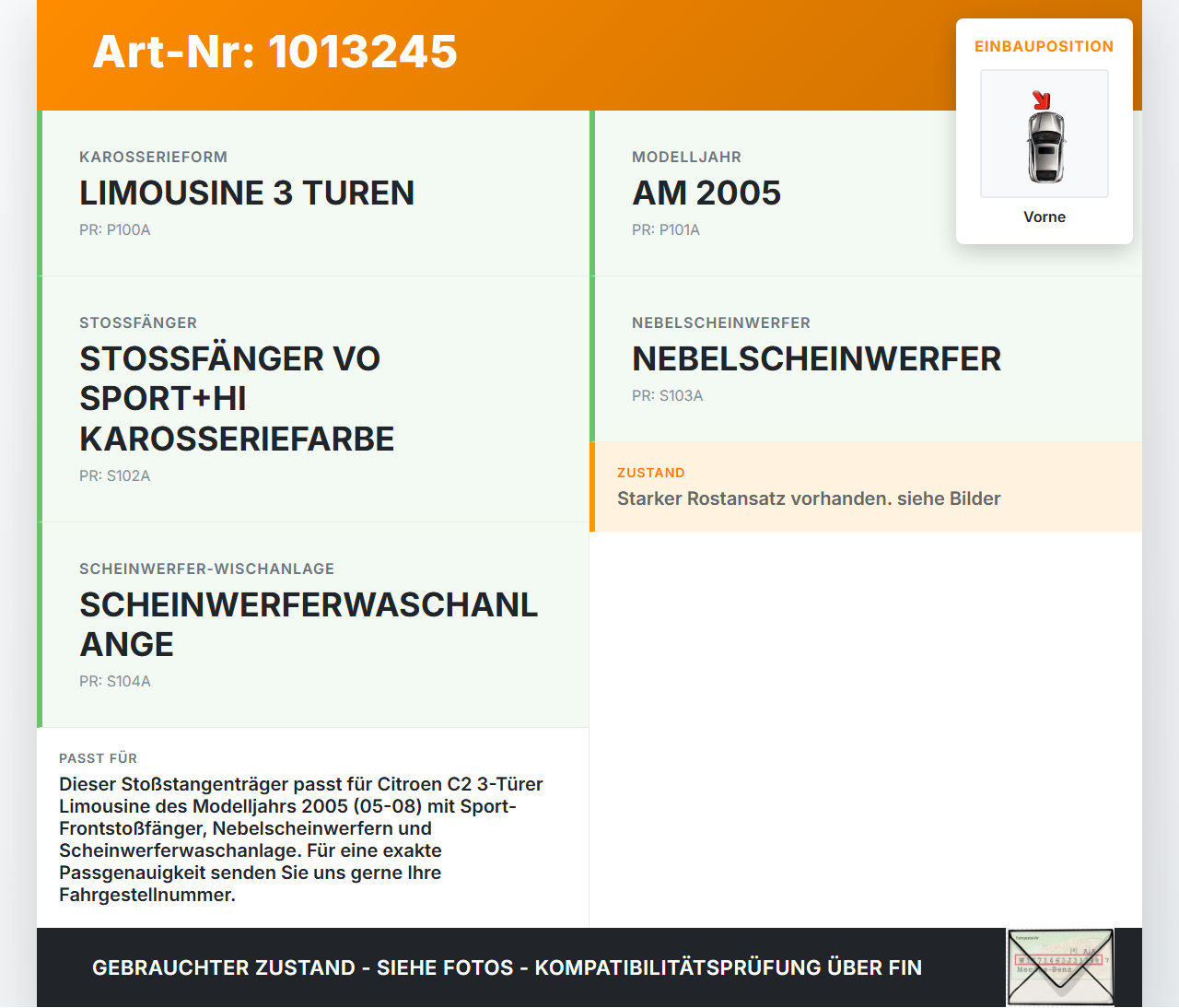 Citroen C2 JM 05-08 Stoßstangenträger Stoßfängerträger Querträger Vorne Citroen C2 JM 05-08 20.10.2006 7414QK gebraucht Vorschau 3
