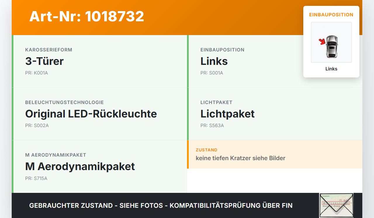 BMW E81 1er 120d 07-12 3T Rückleuchte Rücklicht Heckleuchte Links orig LED BMW E81 1er 120d 07-12 26.10.2007... Vorschau 3