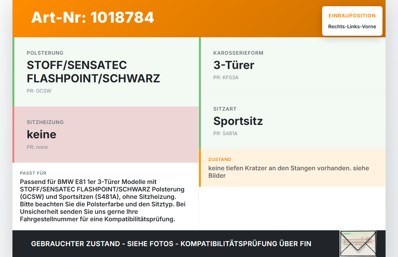 BMW E81 1er 120d 07-12 3 Türer Kopfstütze für Beifahrer Sitz Rechts oder Links Vorne BMW E81 1er 120d 07-12... Vorschau 3