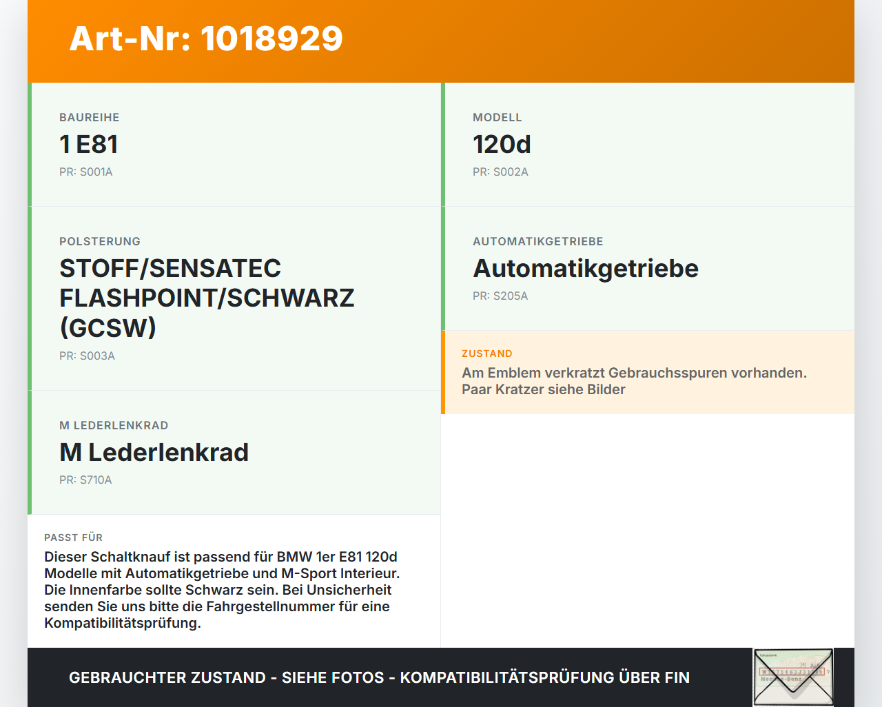 BMW E81 1er 120d 07-12 2,0d 130KW Autom Schaltknauf für Schalthebel Gangschalter M Sport BMW E81 1er 120d 07-12... Vorschau 3