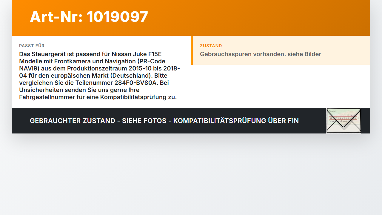 Nissan Juke F15 15-18 Steuergerät ECU Modul für Kamera Nissan Juke F15 15-18 01.01.2017 284F0-BV80A EN-4025P... Vorschau 3