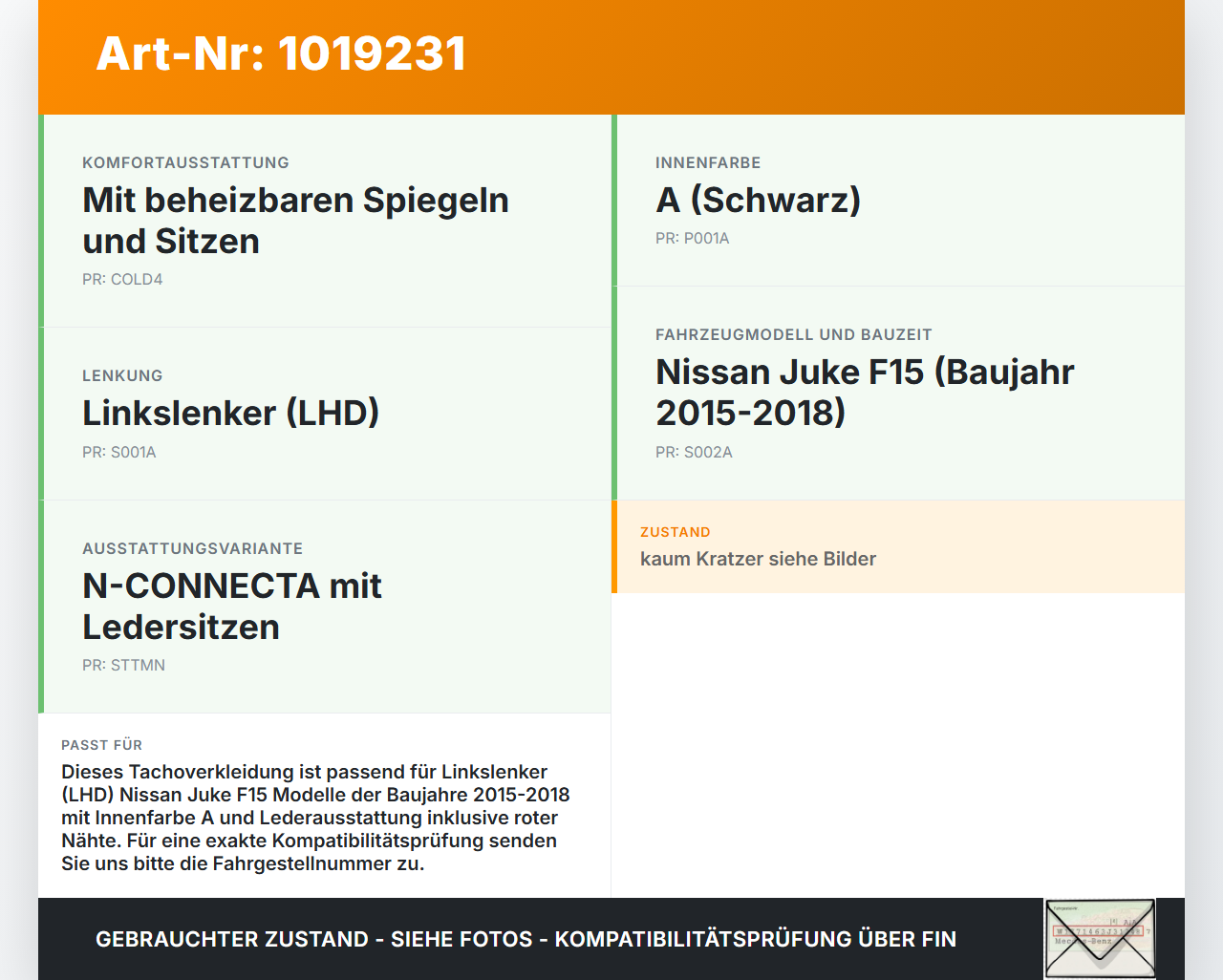 Nissan Juke F15 15-18 Verkleidung für Tacho Leder und rote Naht Nissan Juke F15 15-18 01.01.2017 68240-1KA0A gebraucht Vorschau 3