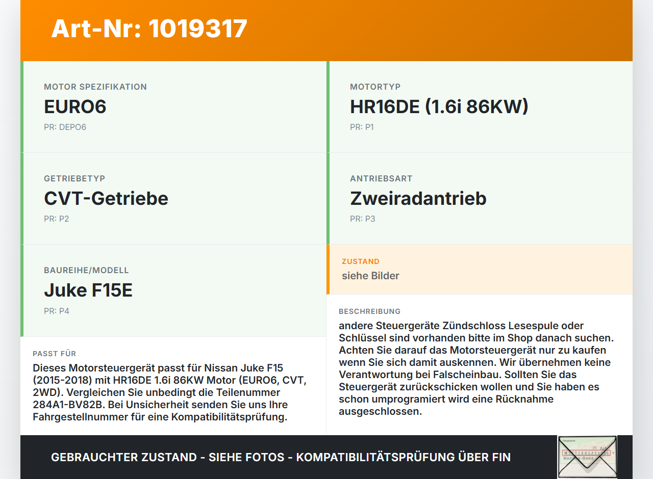 Nissan Juke F15 15-18 1,6i 86KW Steuergerät ECU für Motor Motorsteuergerät Nissan Juke F15 15-18 01.01.2017... Vorschau 3