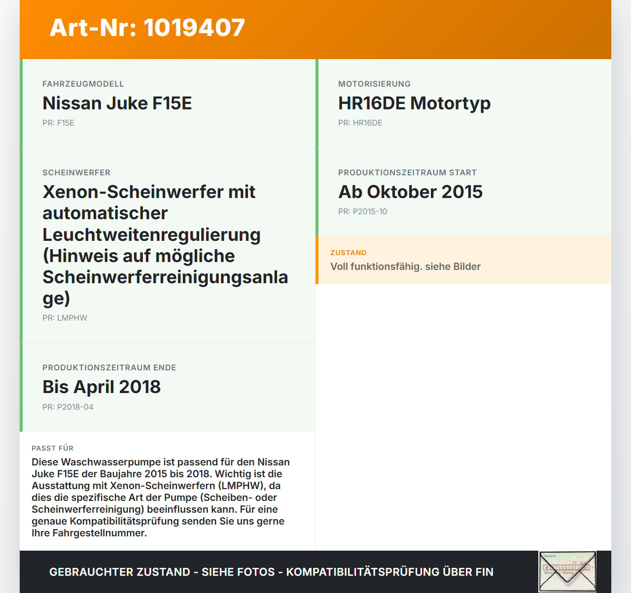 Nissan Juke F15 15-18 Waschwasserpumpe Waschpumpe Nissan Juke F15 15-18 01.01.2017 gebraucht Vorschau 3