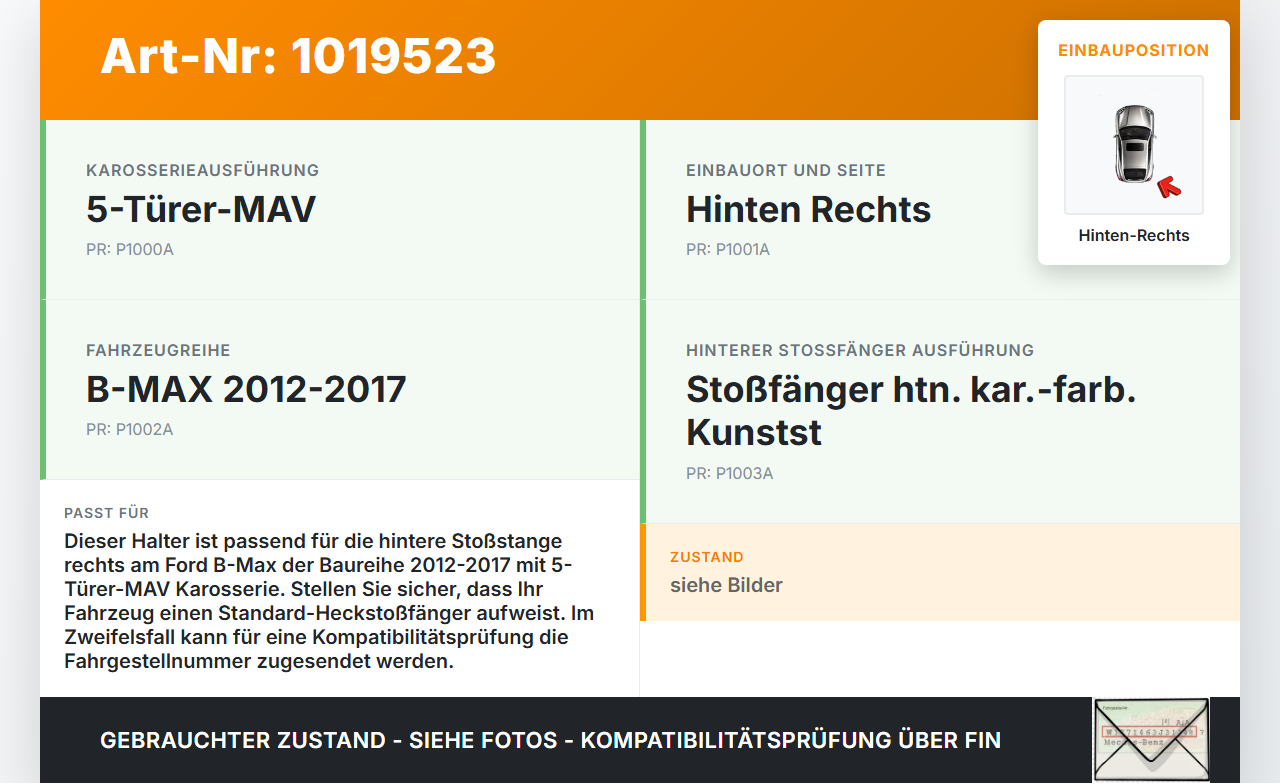 Ford B-Max 12-17 Halter Führung für Stoßstange Hinten Rechts Ford B-Max 12-17 21.03.2013 gebraucht Vorschau 3