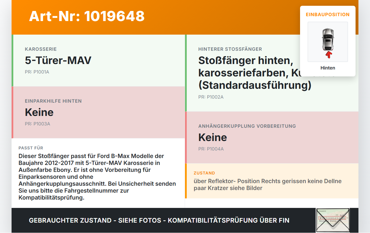 Ford B-Max 12-17 Stoßstange Stoßfänger Heckstosstange Hinten DC Ford B-Max 12-17 21.03.2013 AV11-17906-BD57VT... Vorschau 3
