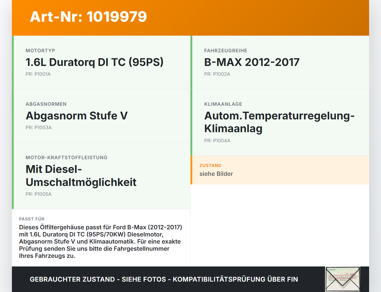 Ford B-Max 12-17 1,6 70KW 1FJ431 Ölfiltergehäuse Gehäuse Halter für Ölfilter Ford B-Max 12-17 21.03.2013... Vorschau 3
