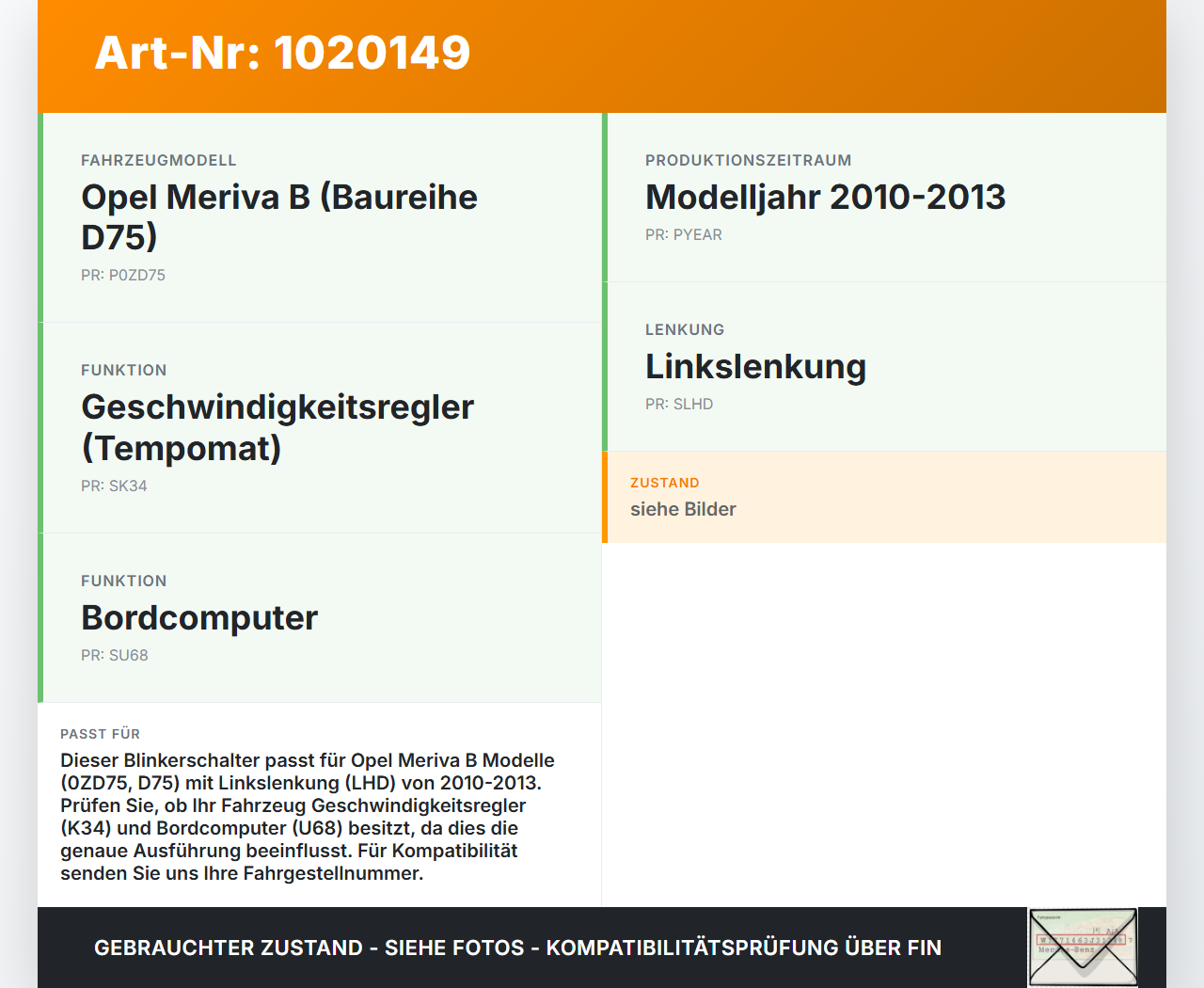 Opel Meriva B S10 10-13 Blinkerschalter Lenkstockschalter Blinker Opel Meriva B S10 10-13 22.03.2010 13303268... Vorschau 3