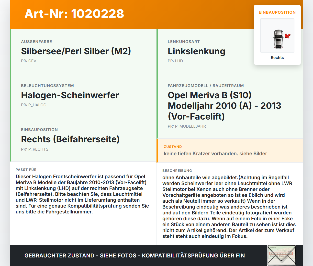 Opel Meriva B S10 10-13 Halogen Scheinwerfer Frontscheinwerfer Rechts orig. Opel Meriva B S10 10-13 22.03.2010... Vorschau 3