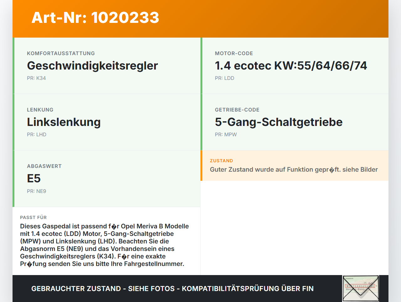 Opel Meriva B S10 10-13 1,4i 74KW Gaswertgeber Gaspedal Opel Meriva B S10 10-13 22.03.2010 13252885 D106100300... Vorschau 3