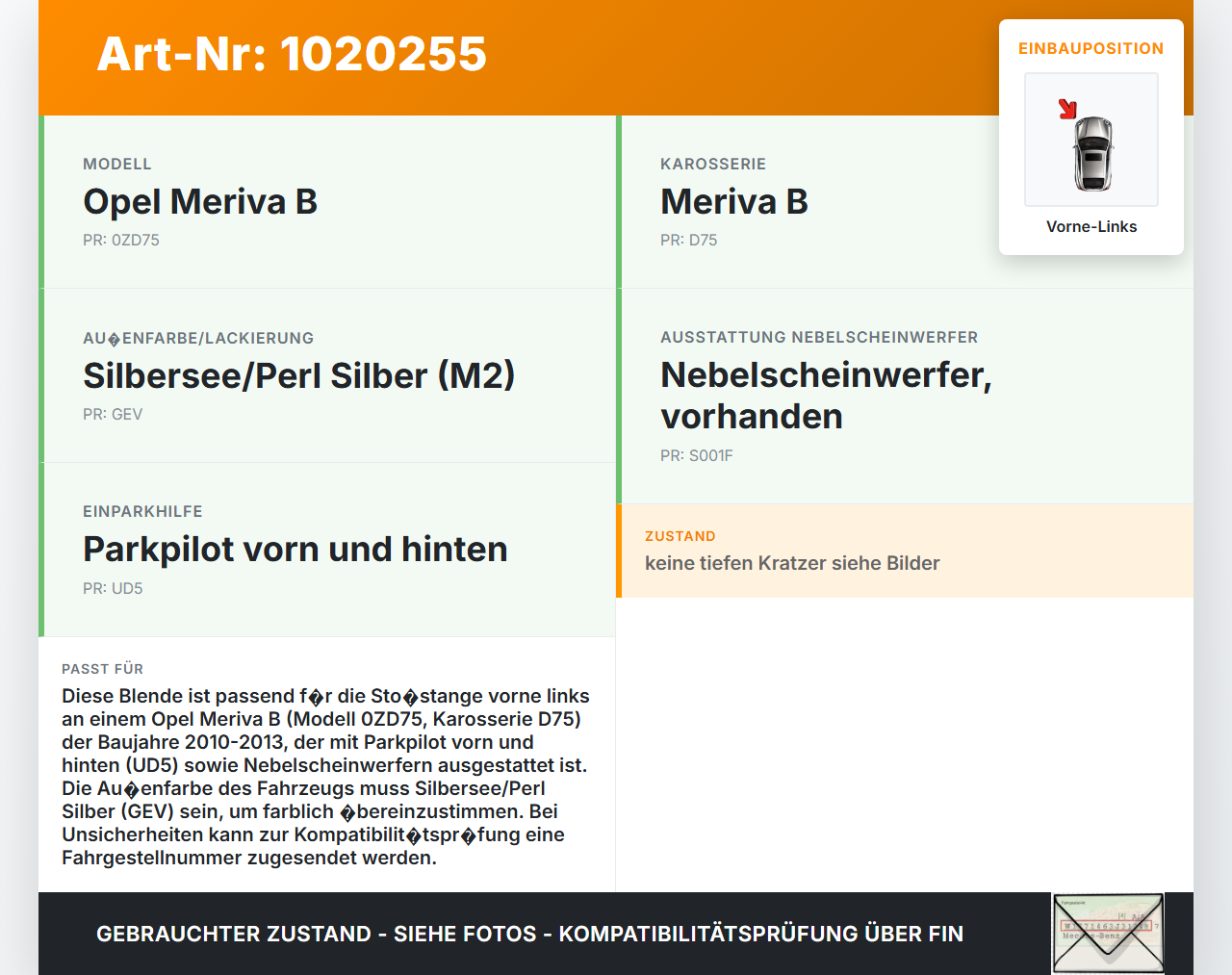Opel Meriva B S10 10-13 Blende Nebelscheinwerfer Stoßstange Vorne Links Opel Meriva B S10 10-13 22.03.2010 13267748... Vorschau 3