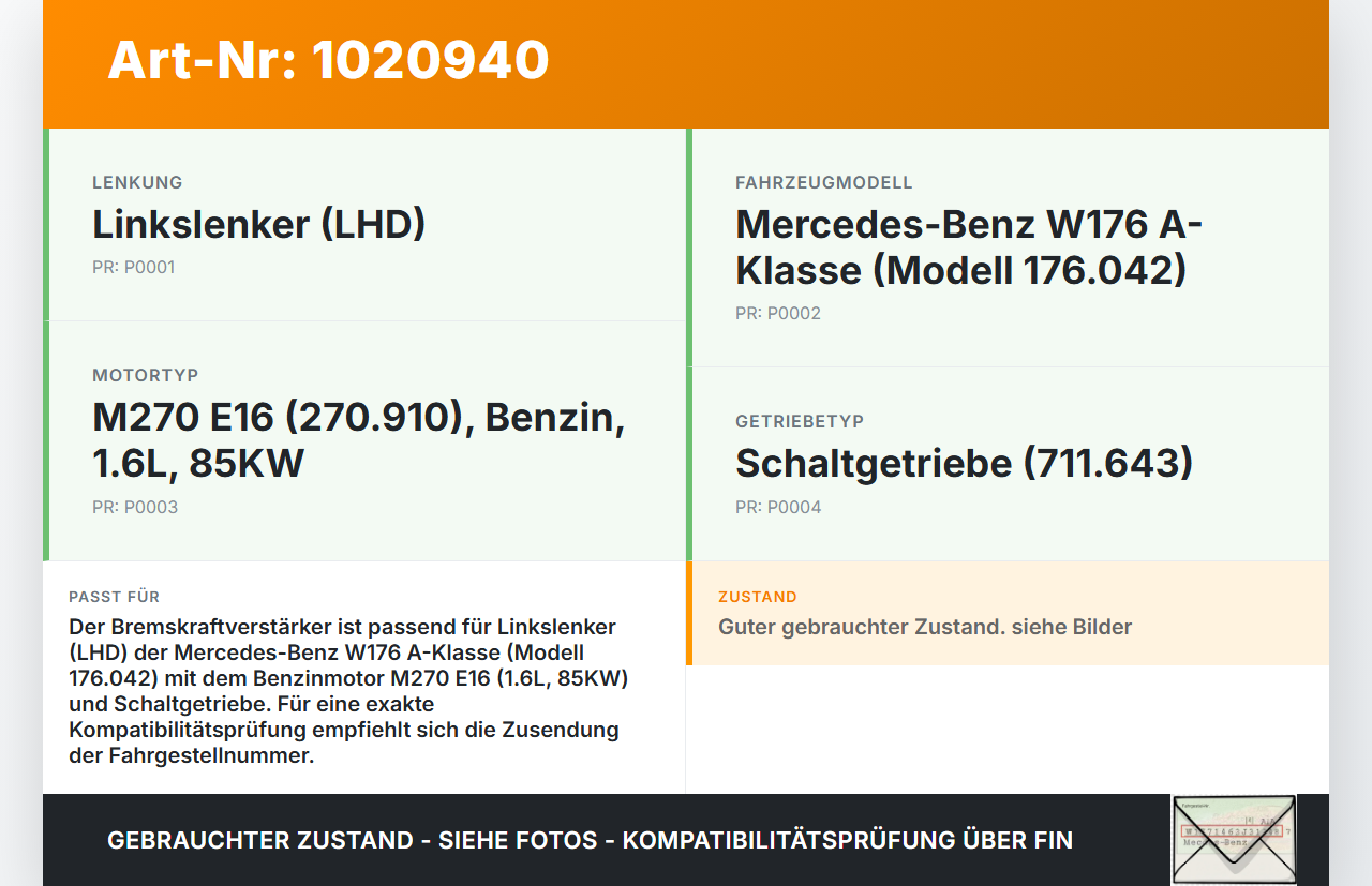 Mercedes W176 A180 15-18 1,6 85KW Bremskraftverstärker Mercedes W176 A180 15-18 19.10.2016 A2464301230 gebraucht Vorschau 3