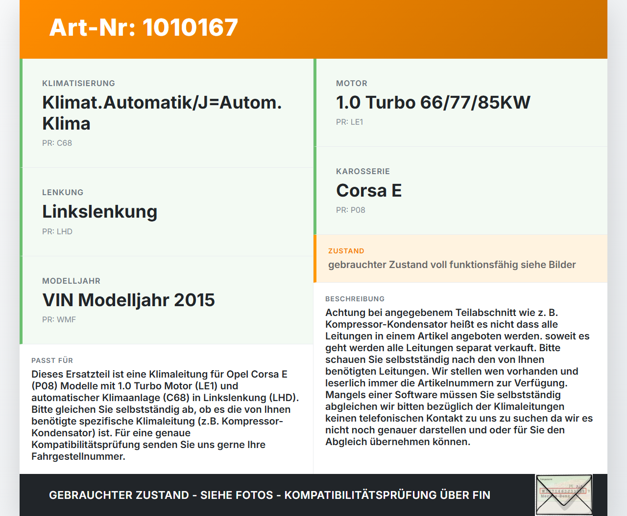 Opel Corsa E X15 14-19 1,0 85KW Klimaleitung Klimaanlage Klimaschlauch Opel Corsa E X15 14-19 25.02.2015 gebraucht Vorschau 3