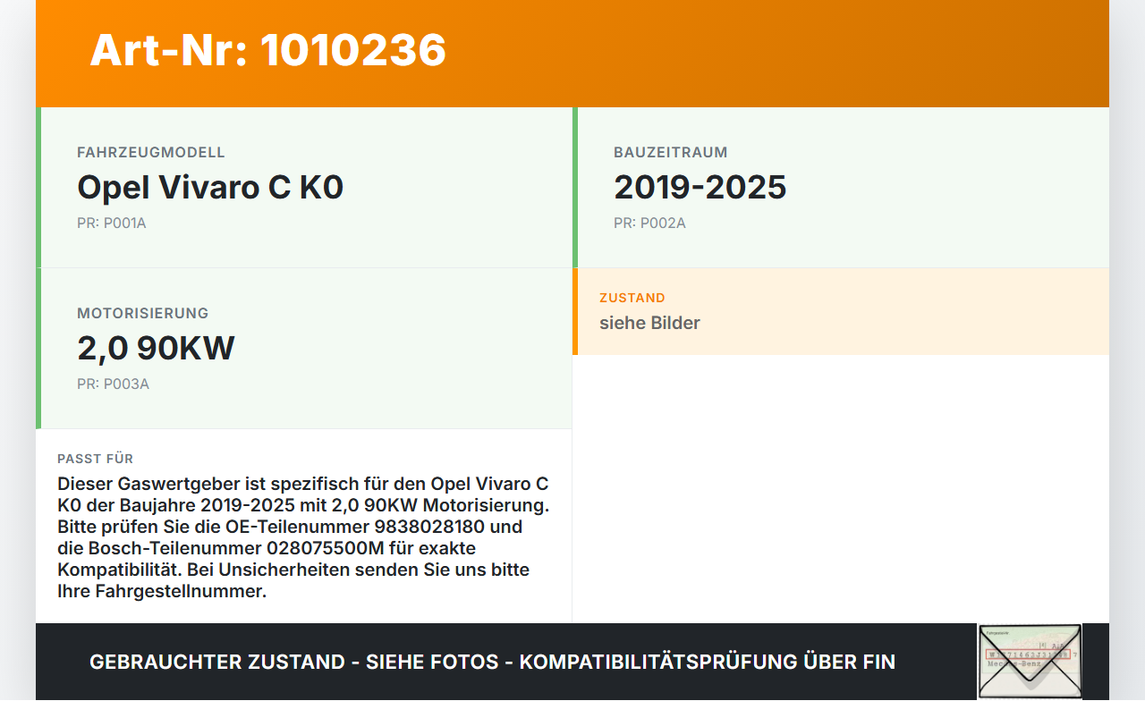 Opel Vivaro C K0 19-25 2,0 90KW Gaswertgeber Gaspedal Opel Vivaro C K0 19-25 19.08.2020 9838028180 028075500M gebraucht Vorschau 3