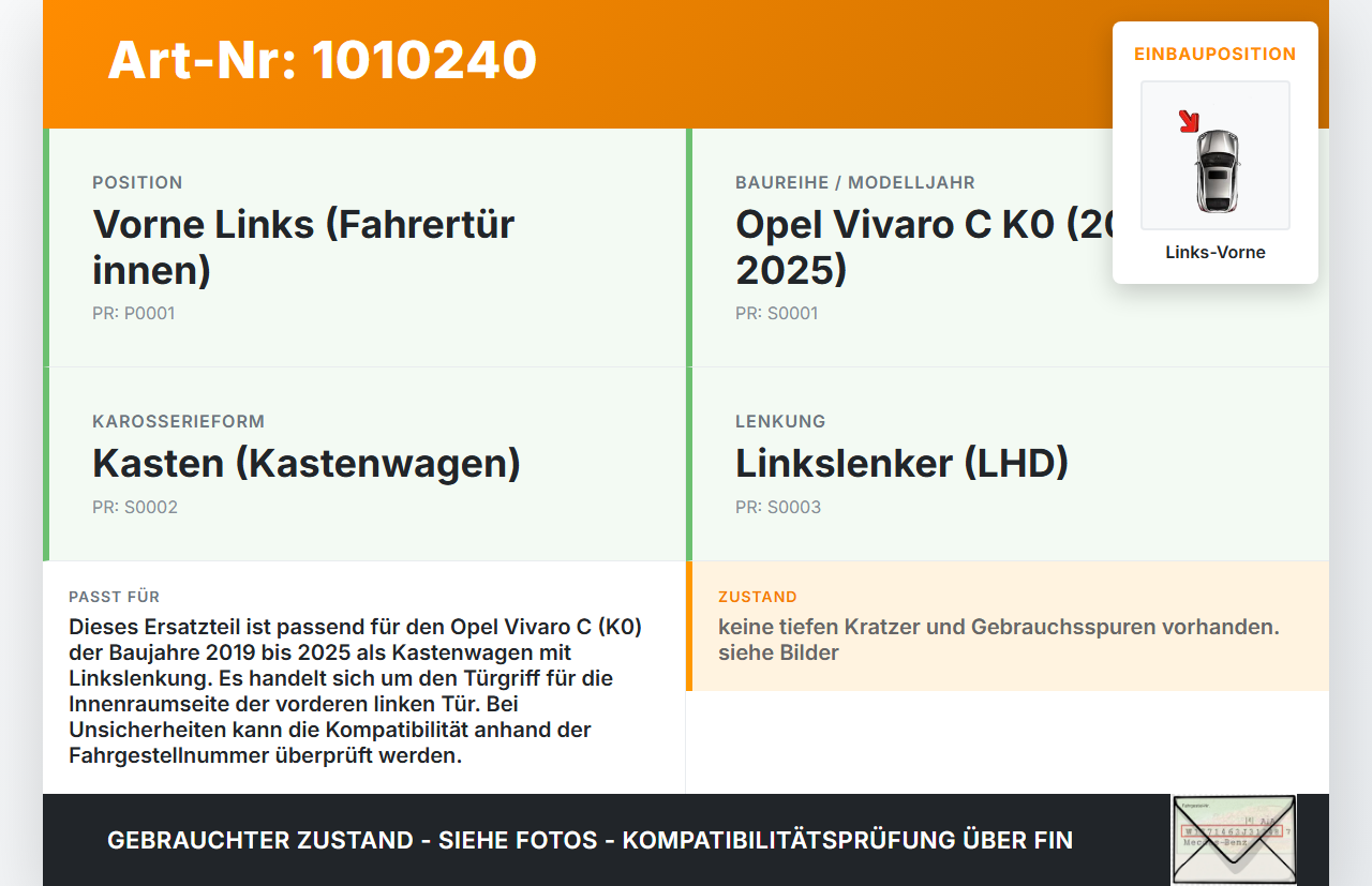 Opel Vivaro C K0 19-25 Kasten Türgriff Griff Griffmuschel Innen Links Vorne Opel Vivaro C K0 19-25 19.08.2020... Vorschau 3