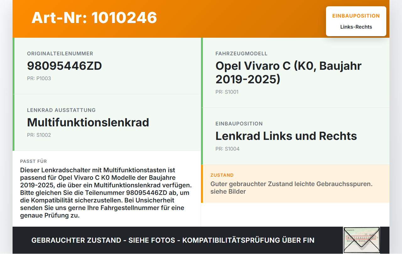 Opel Vivaro C K0 19-25 Lenkradschalter Multifunktionstasten Schalter für Lenkrad Links und Rechts Opel Vivaro C K0... Vorschau 3