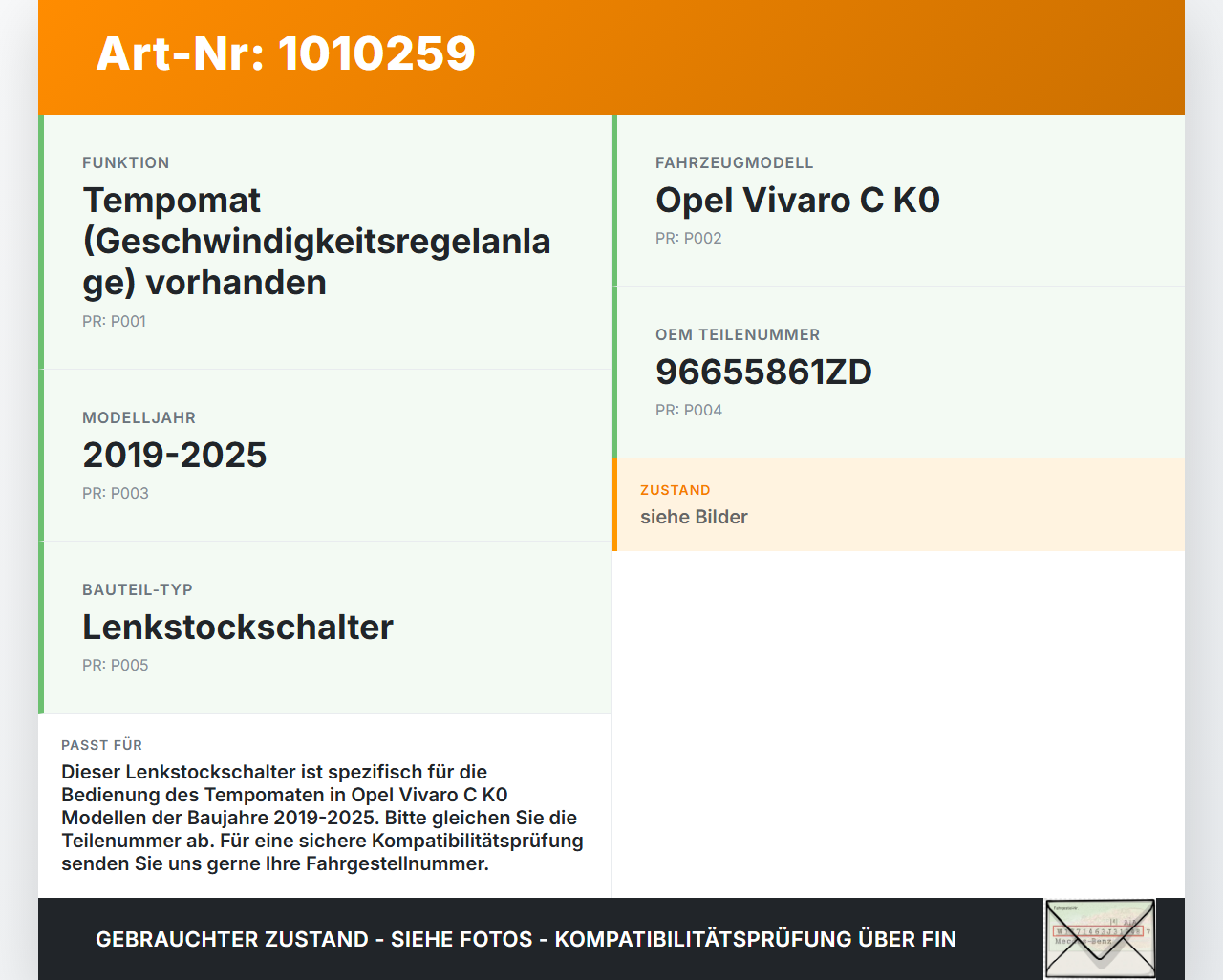 Opel Vivaro C K0 19-25 Lenkstockschalter für Tempomat Bedienung Opel Vivaro C K0 19-25 19.08.2020 E11536670... Vorschau 3