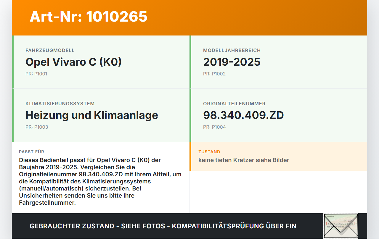 Opel Vivaro C K0 19-25 Bedienteil Bedienelement Heizung Klimabedienteil Opel Vivaro C K0 19-25 19.08.2020... Vorschau 3
