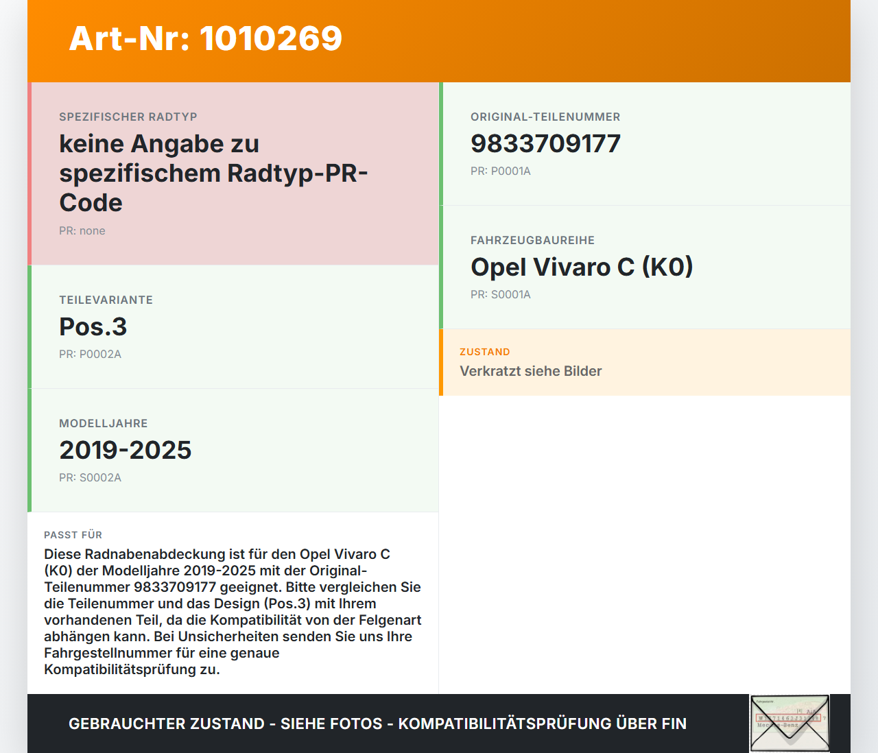 Opel Vivaro C K0 19-25 Radnabenabdeckung Rad Nabenabdeckung Nabenblende Pos.3 Opel Vivaro C K0 19-25 19.08.2020... Vorschau 3