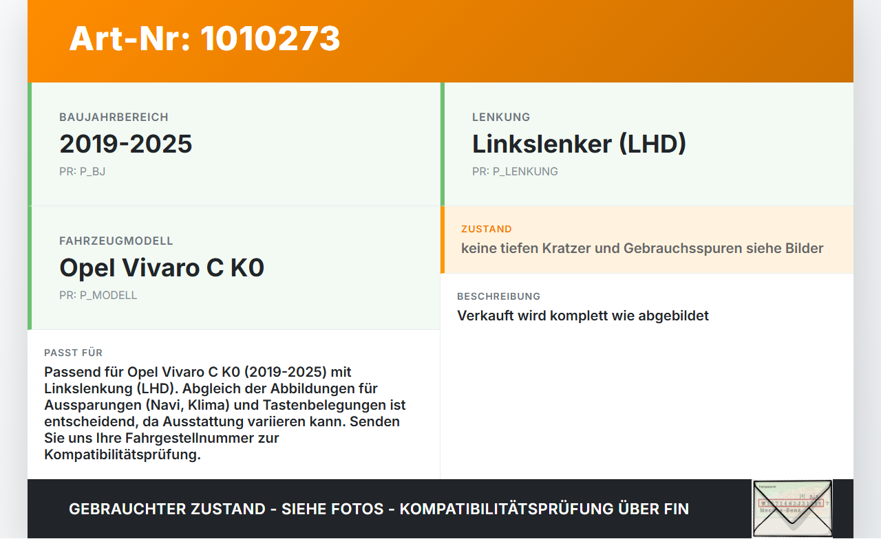 Opel Vivaro C K0 19-25 Armaturenbrett Panel komplett Opel Vivaro C K0 19-25 19.08.2020 B0844900-00 gebraucht Vorschau 3