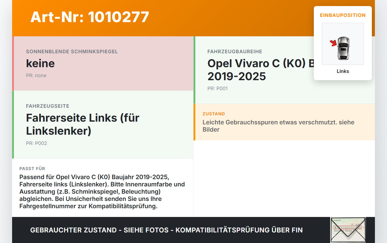 Opel Vivaro C K0 19-25 Sonnenblende Fahrerseite Blende Links Opel Vivaro C K0 19-25 19.08.2020 gebraucht Vorschau 3