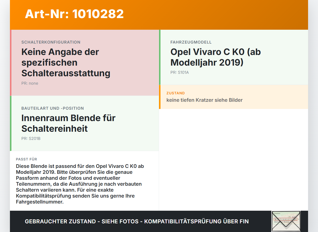 Opel Vivaro C K0 19-25 Blende Innen Einbaurahmen Schalter Opel Vivaro C K0 19-25 19.08.2020 22050458 22050529 gebraucht Vorschau 3