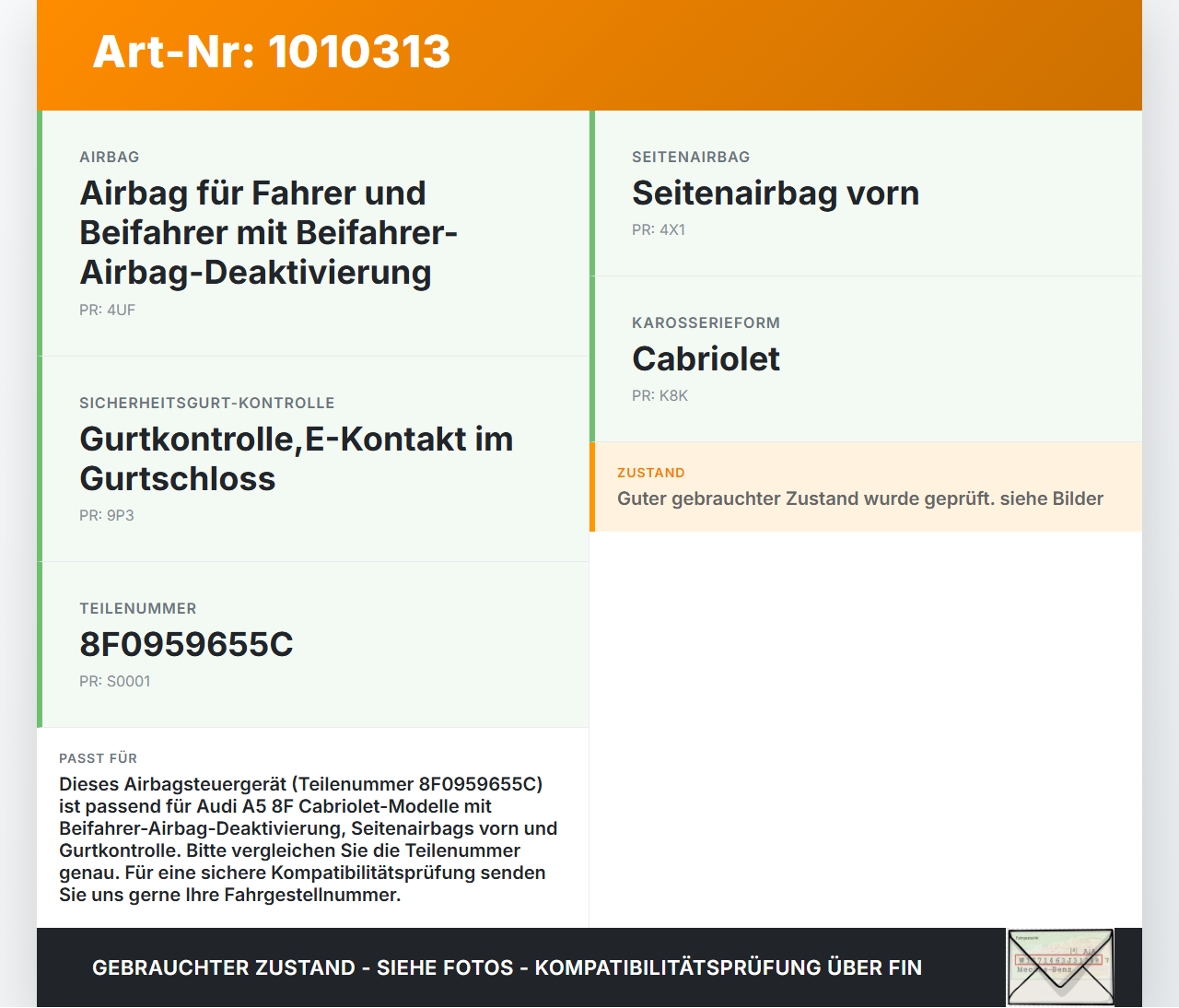 Audi A5 8F Cabrio 09-12 Airbag Steuergerät Airbagsteuergerät Audi A5 8F Cabrio 09-12 05.05.2011 8F0959655C 5WK44481... Vorschau 3