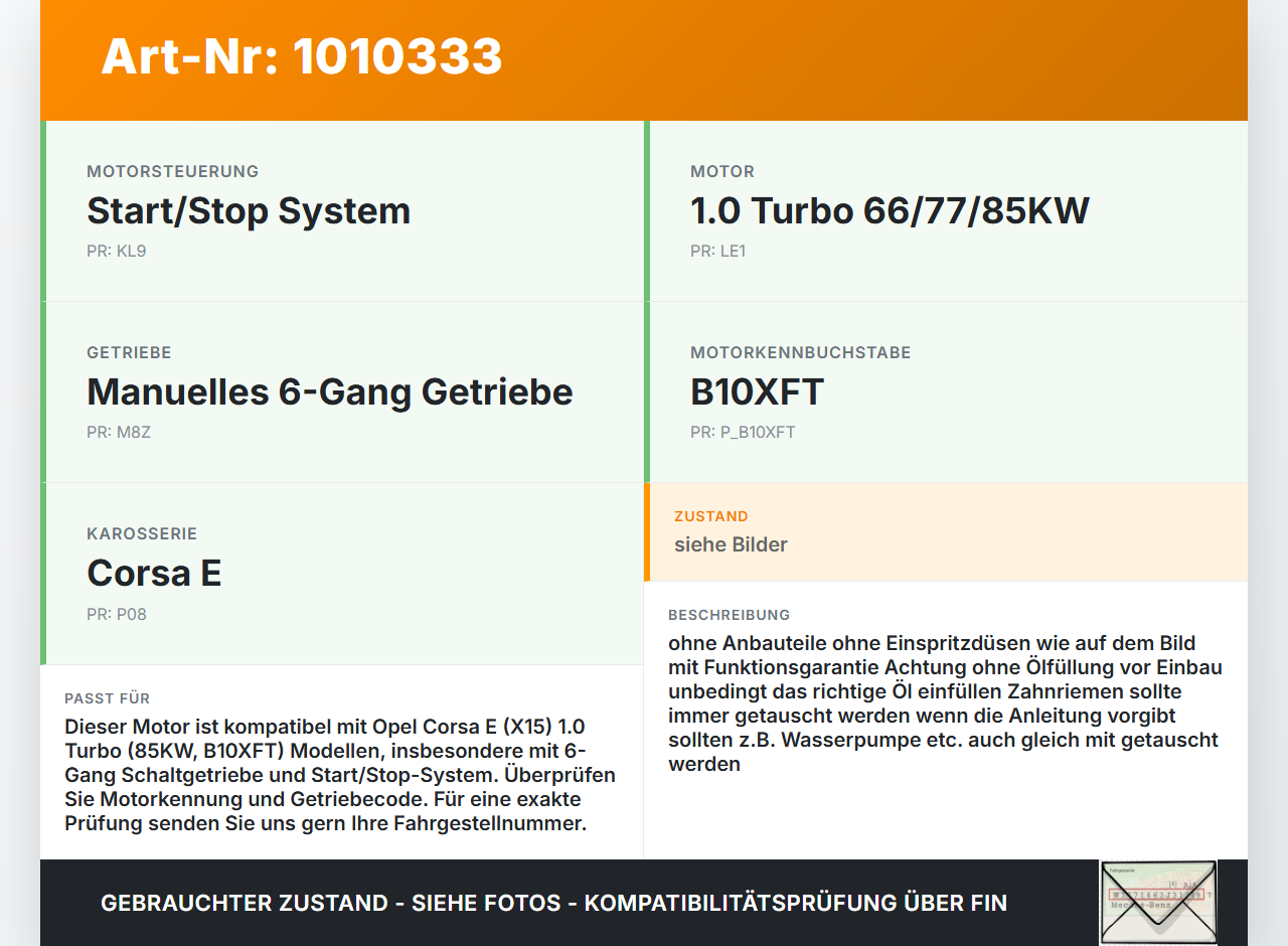 Opel Corsa E X15 14-19 1,0 85KW B10XFT Motor Triebwerk Opel Corsa E X15 14-19 25.02.2015 55590316 gebraucht Vorschau 3