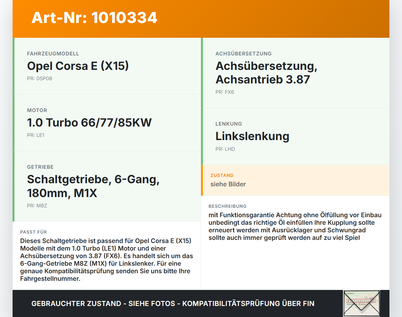 Opel Corsa E X15 14-19 1,0 85KW M8Z Schaltgetriebe Getriebe BS3 M1X 3,88 FX6 Opel Corsa E X15 14-19 25.02.2015... Vorschau 3
