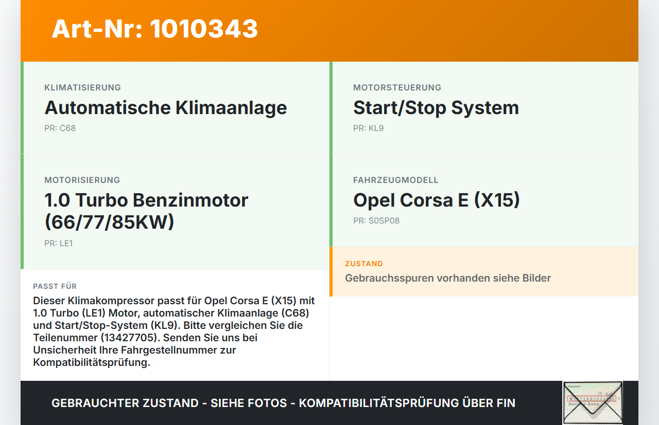 Opel Corsa E X15 14-19 1,0 85KW Klimakompressor Klima Kompressor Opel Corsa E X15 14-19 25.02.2015 13427705... Vorschau 3