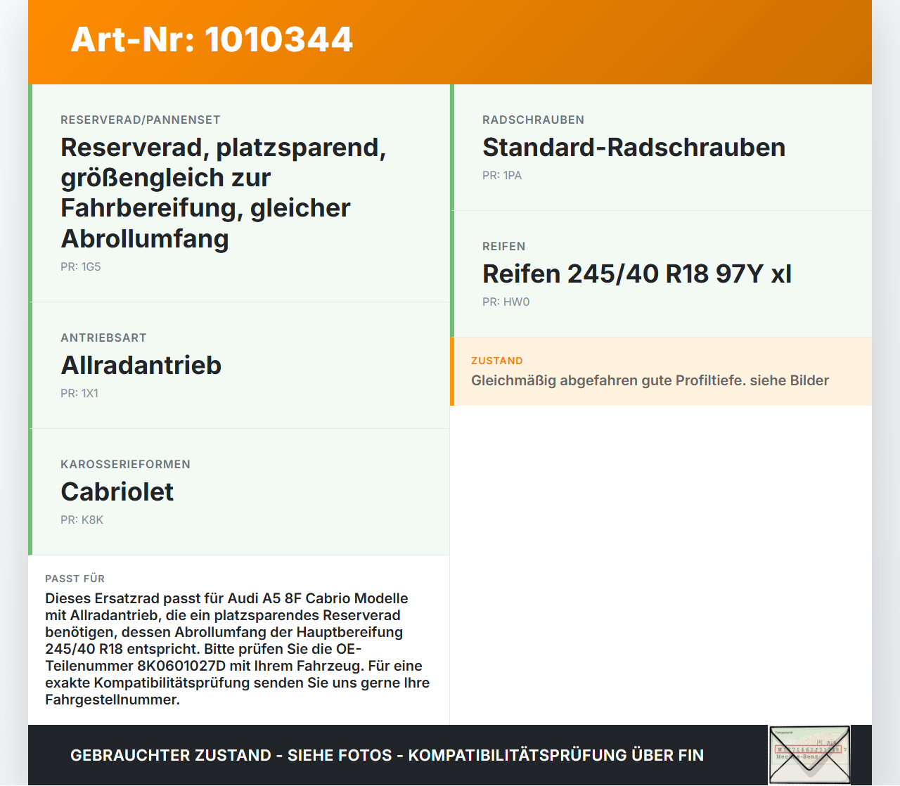 Audi A5 8F Cabrio 09-12 2 x Reifen Sommerreifen Hankook 255/35R19 96 Y Audi A5 8F Cabrio 09-12 05.05.2011... Vorschau 3