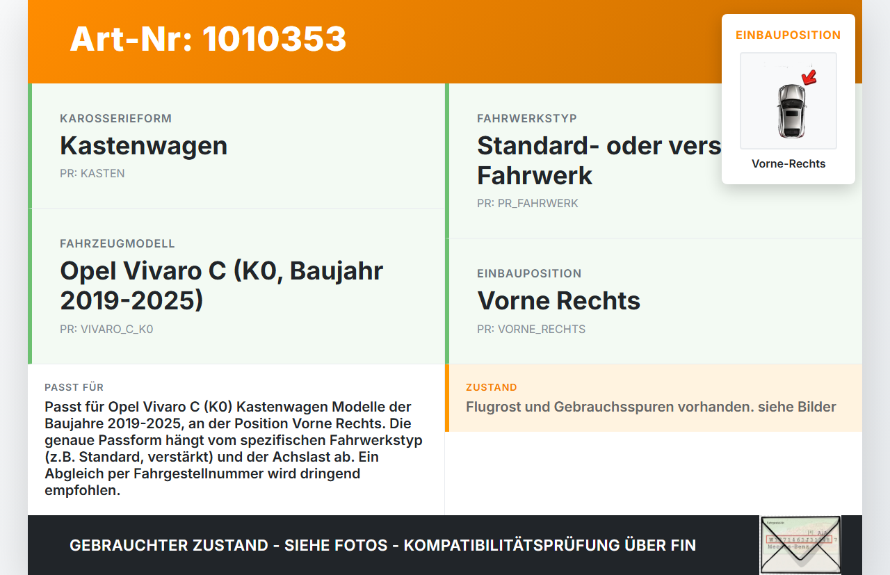 Opel Vivaro C K0 19-25 Kasten Federbein Stossdämpfer Vorne Rechts Opel Vivaro C K0 19-25 19.08.2020 gebraucht Vorschau 3