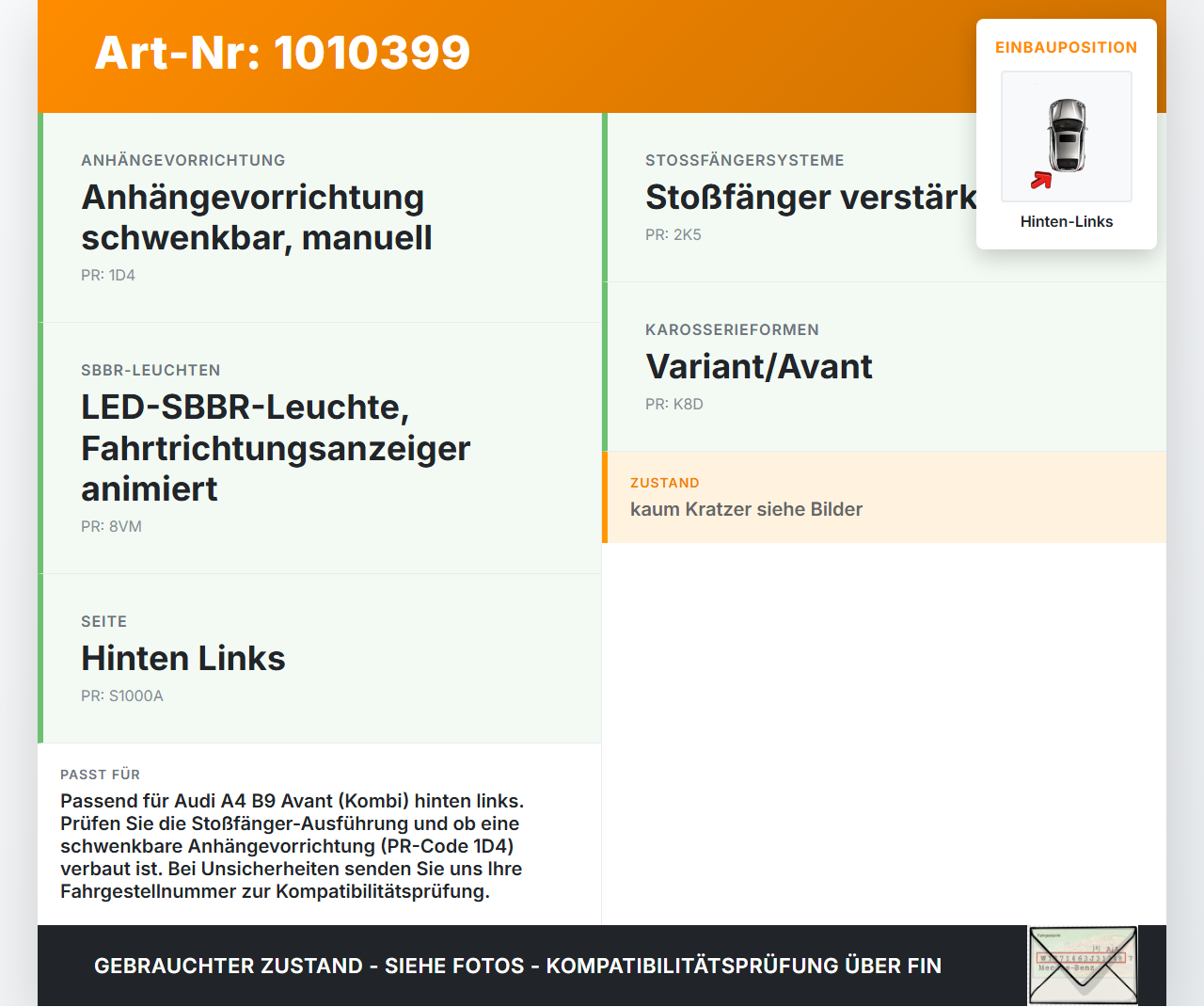 Audi A4 8W B9 19-24 Kombi Reflektor Rückstrahler für Stoßstange Hinten Links Audi A4 8W B9 19-24 24.10.2019... Vorschau 3